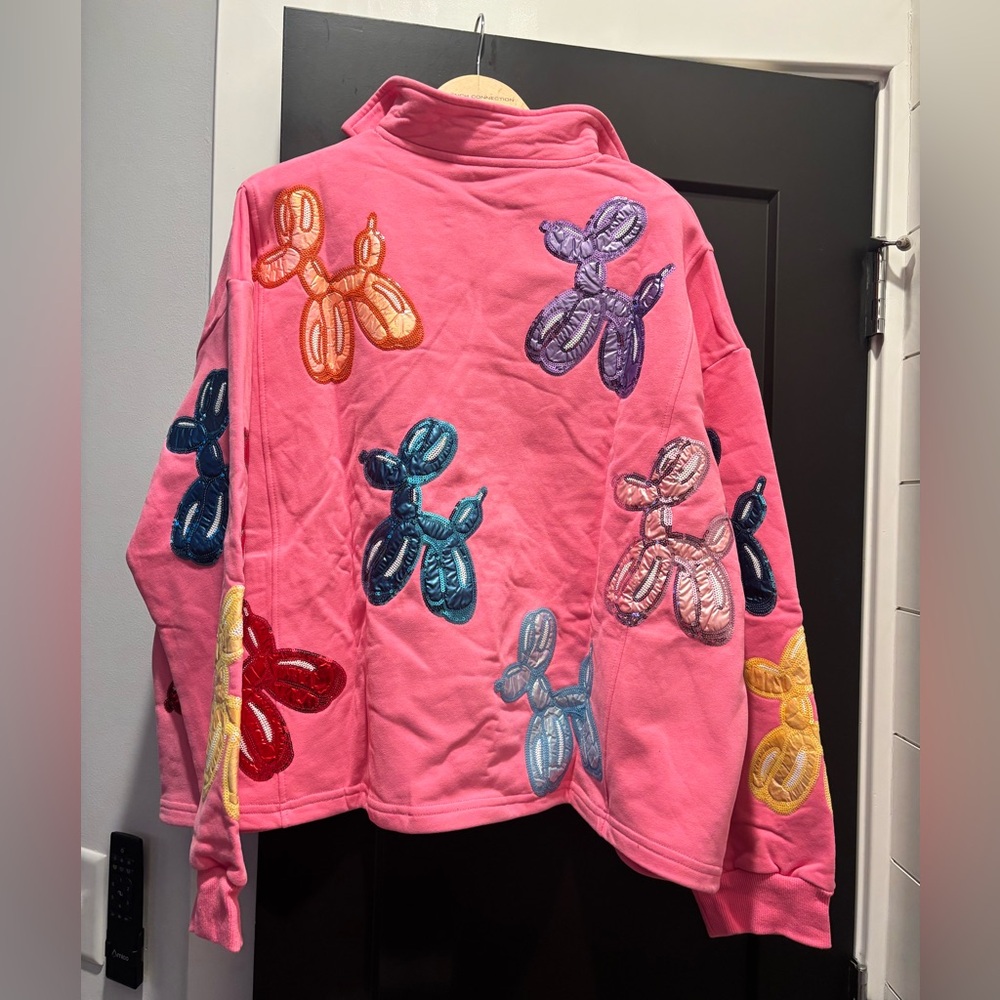 Queen Of Sparkles Balloon Dog Sweatshirt pullover Embroidered Pink Multicolor XL - Picture 9 of 12